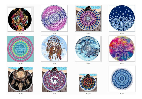 Pack 6 Toalla Redonda Mandala Playa Microfibra Diseños