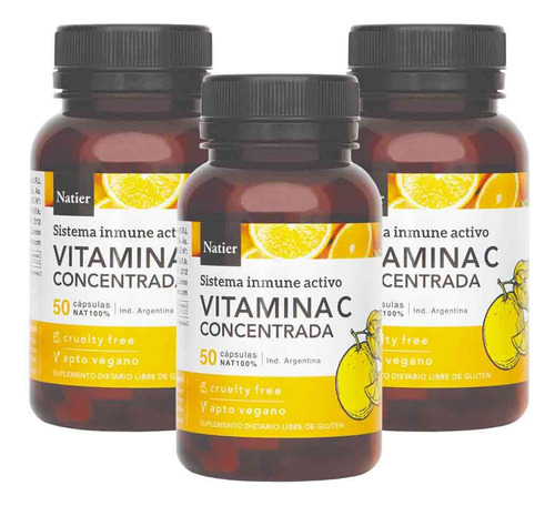 Pack 3 Natier Vitamina C Concentrada Sistema Inmunológico