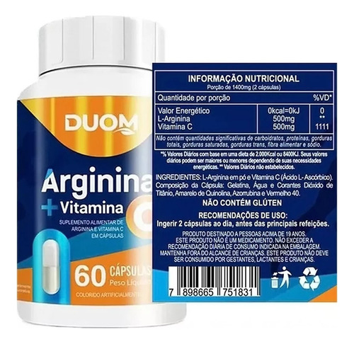 Kit 4 Suplemento Arginina + Vitamina C 60cps - Duom