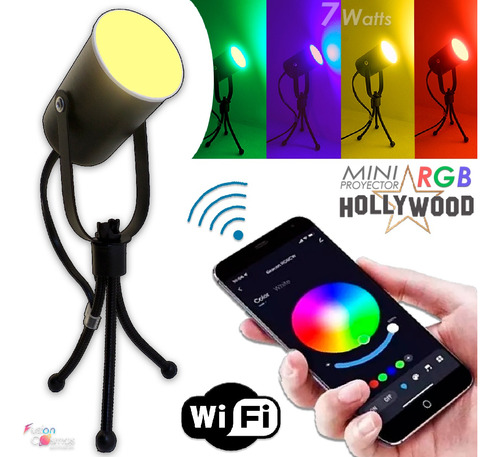 Velador Proyector Cine Tripode 7w Rgb Led Wi Fi App Celular