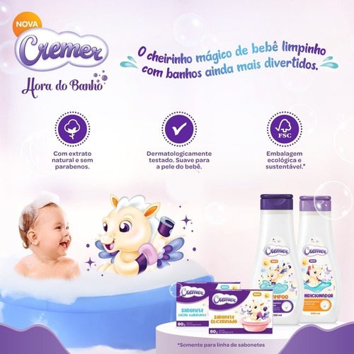 Imagem 4 de 5 de Sabonete Infantil Em Barra Cremer Loção Hidratante 80g