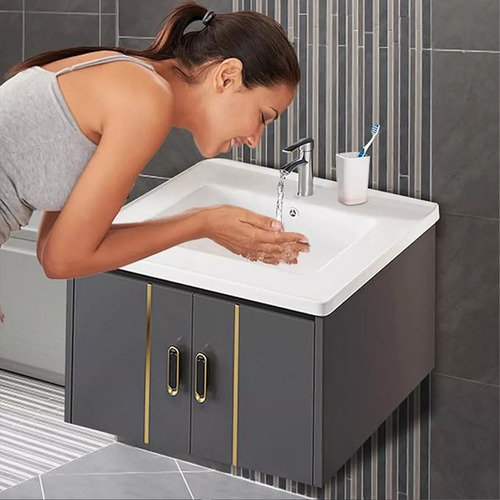 Kit De Lavabo Rectangular Para Baño Con Espejo Armario Grifo