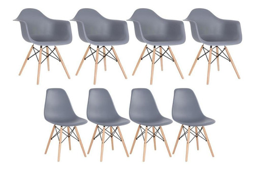 Kit Cadeiras Eames Wood 4 Daw E 4 Dsw  Varias Cores Cor Da Estrutura Da Cadeira Cinza-escuro