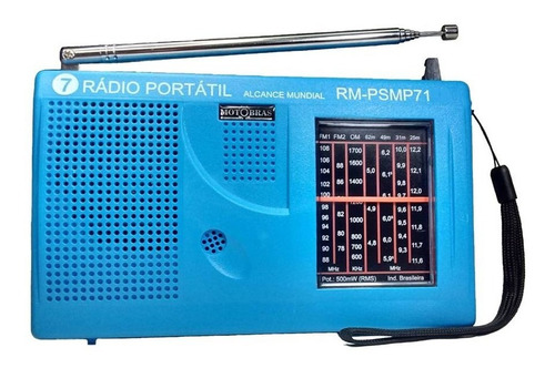 Rádio Portátil Motobras 7 Faixas - Só Pilhas Fm1-fm2-om-4oc Cor Azul Voltagem Pilhas