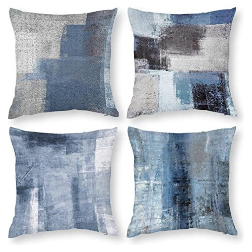 Fundas De Almohada De Arte Abstracto Azul Y Gris 16x16 ...