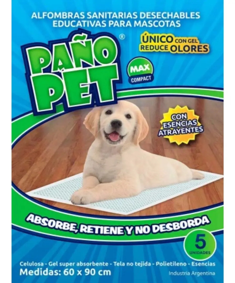 Pañopet Alfombras Sanitarias Desechables para Mascotas 5 Unid 90x60 cm