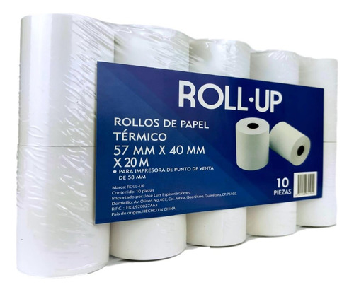10 Rollos Papel Térmico 57x40 Impresora De Tickets 58mm Pos