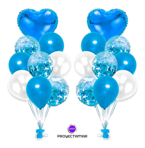 Bouquet Celeste Love De 9 Globos Desinflado Completo