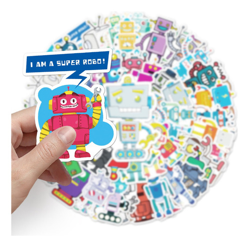 50 Pegatinas De Robot, Pegatinas De Vinilo Impermeables Con