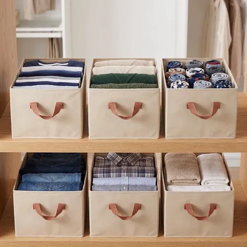 Caja Organizadora Canasto Plegable De Tela Waggs Multiuso X6 Beige Liso