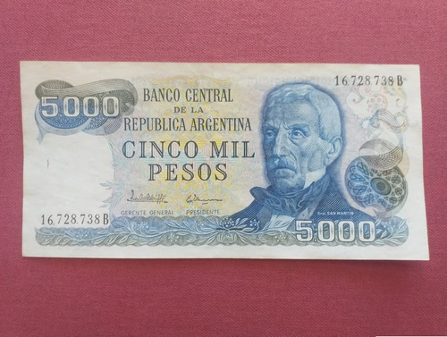 Billete Argentina 5000 Pesos Ley 18.188 Serie B 16728738