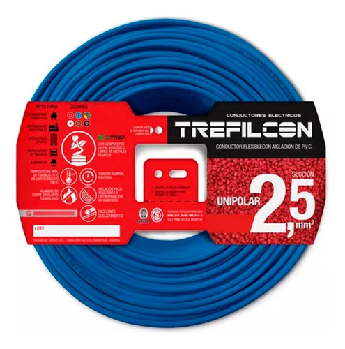 Cable Unipolar 2.5mm Trefilcon Normalizado 100mt Celeste