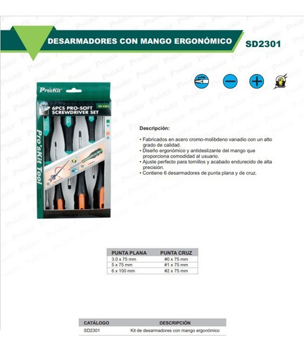 Imagen 3 de 3 de Kit De Desarmadores Con Mango 6pzs Ergonómico Antideslizante