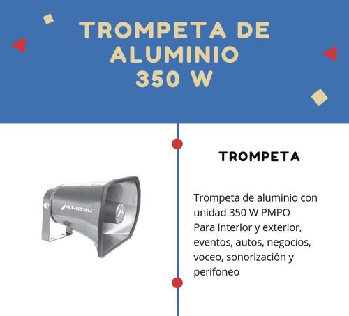 Imagen 2 de 6 de Trompeta Aluminio 35 W Parlante Perifoneo Alcance 1 Km Resis