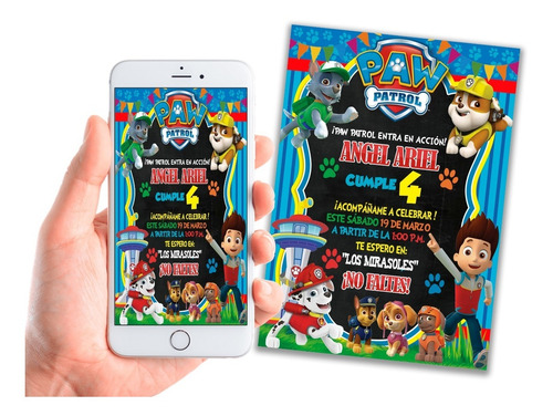 Paw Patrol Niño Invitacion Digital Fiesta Personalizada 