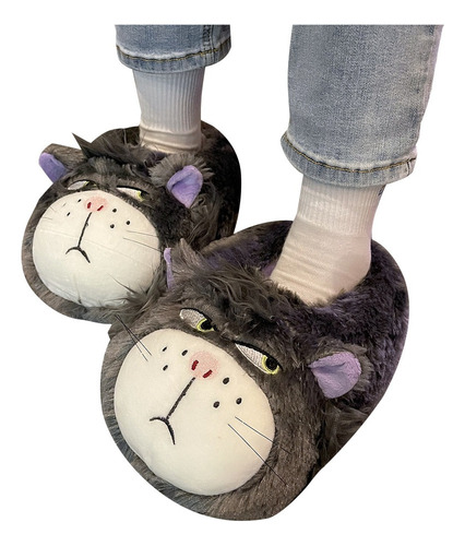 Zapatillas De Peluche Cálidas De 2 Piezas Con Diseño De Gato