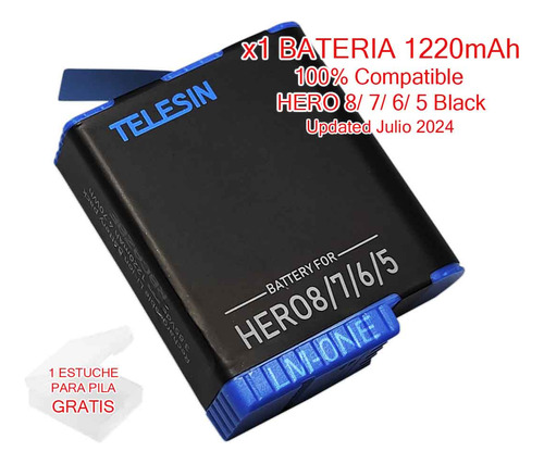 1 Bateria Para Cámaras Gopro Hero 8 7 6 5 Black Pila 1220mah