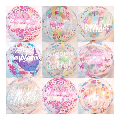 Globos Vinilo Yang Balloons Burbuja Impresa Redondo 60cm Cumpleaños, Feliz Dia - 10 Packs De 10 Unidades