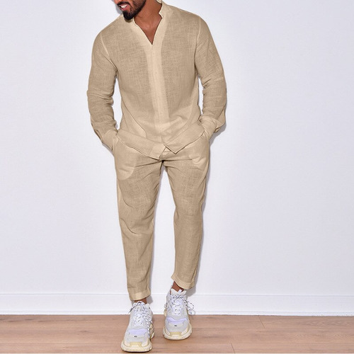 J Conjunto De Traje De Lino Para Hombre, Camisa De Manga