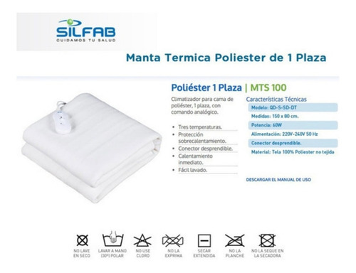 Imagen 4 de 7 de Frazada Electrica Calienta Cama 1 Plaza 3 Niveles Silfab