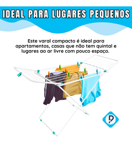 Imagem 2 de 8 de Varal De Chão Com Abas Dobrável Reforçado Retrátil 11kg