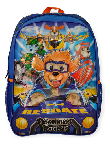 Mochila Escolar Infantil Reforçada Doguinhos Radicais Grande Cor Azul