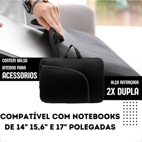 Capa Case Luva Notebook Com Bolso Alça 14 15,6 17 Polegadas