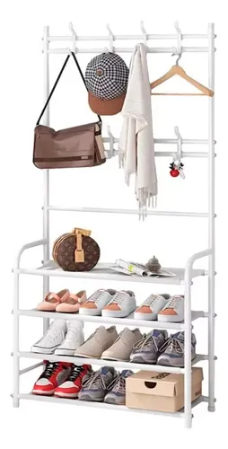 Perchero Y Zapatero Metálico 4 Niveles 8 Ganchos 150x80x26cm