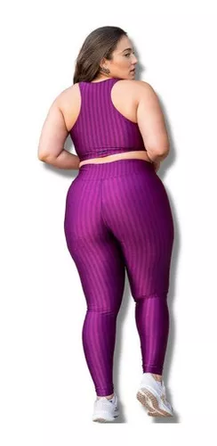 Calça Legging Plus Size Feminina Listras 3D Azul