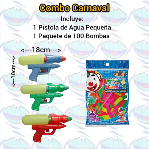Combo Carnaval Pistola De Agua Pequeña + Paquete De Bombas