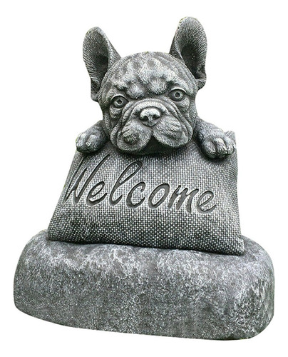 Signo De Bienvenida De Estatua De Bulldog Francés En Un