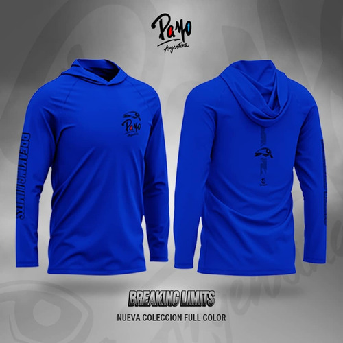 Imagen 7 de 9 de Remera Payo Full Color C/ Capucha Protec Uv Secado Rapido Az