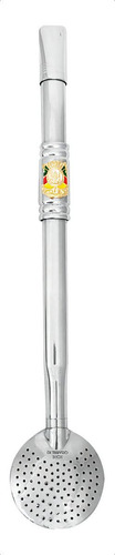 Bomba Chimarrão Tererê Aço Inox 23cm Com Rosca E Anel Com Pi Cor Brasão
