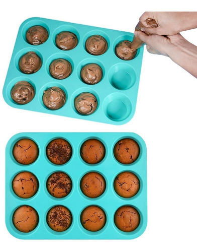 Imagen 7 de 10 de Set Molde Silicona Muffins X12 + 12 Individuales Apto Horno