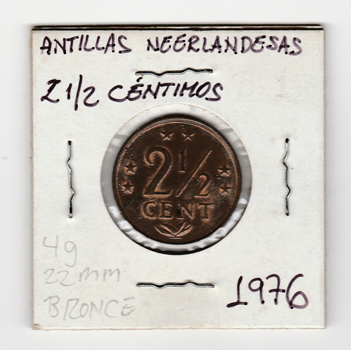 Moneda Antillas Neerlandesas 2 1/2 Centavos 1976 Xf+