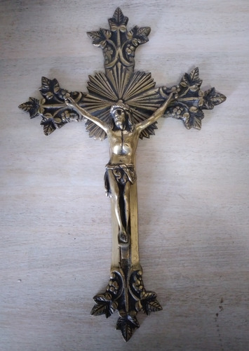 Adorno Antigua Cruz De Bronce Cristo