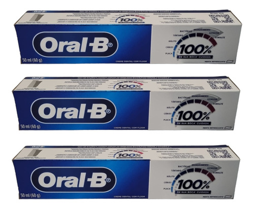 Crema Dental 50ml Oral-b 100% Con Fluor 1450ppm (3 Piezas)