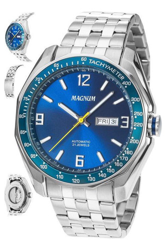 Relógio Magnum Automático Masculino Prata Prova D'agua