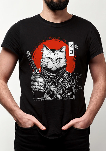 Imagem 1 de 6 de Camiseta Masculina Gato Samurai - Animal Pet Promoção