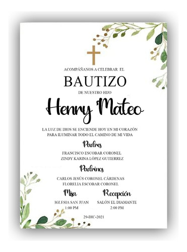 35 Invitaciones En Físico Y 1 Digital De Bautizo De Niño