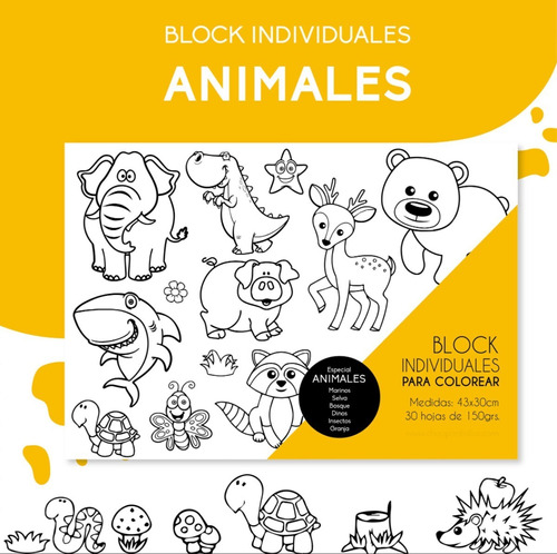 Imagen 1 de 3 de Block Individuales Animales Para Colorear Chau Pantallas