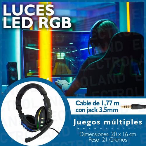 Imagen 5 de 10 de Auricular Gamer Micrófono Luz Led Rgb Sonido Hq Ps4 Pc
