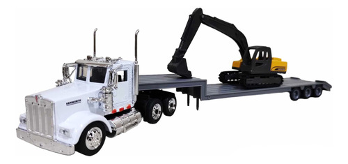 Juguete Trailer Lowboy Kenworth W900 Excavadora 1:43