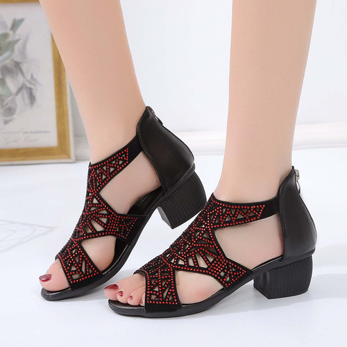 Sandalias De Tacón Medio Con Cremallera Trasera Para Mujer,