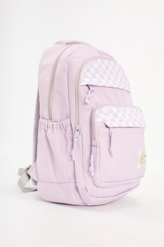 Mochila Colores Unisex Escolar Moda Viaje Lila Liso Con Cuadros Tipo Carrera