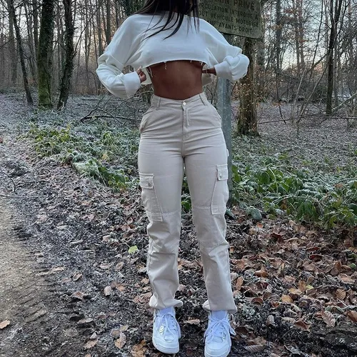 Pantalones blancos tiro alto mujer hot sale