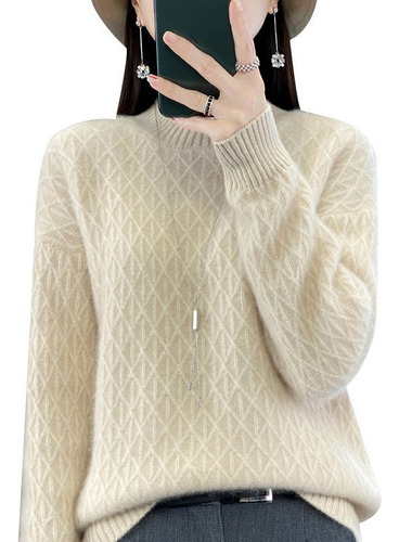 Suéter Tipo Jersey De Manga Larga Con Cuello Alto Para Mujer