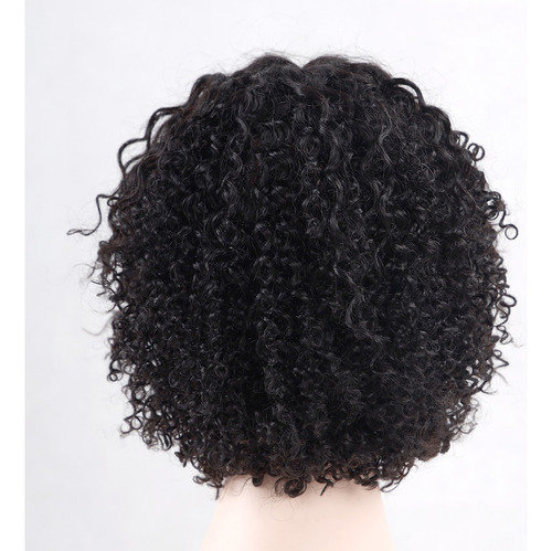 / Peluca Mediana Rizada De Encaje 30cm Pelo Negro Igual