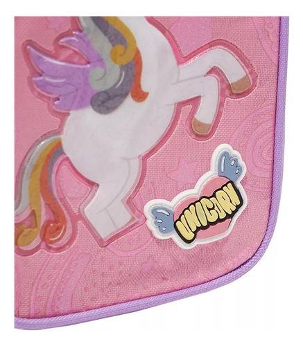Cartuchera Unicornio 1 Division Elasticos Diseños Unicornios Color Rosa
