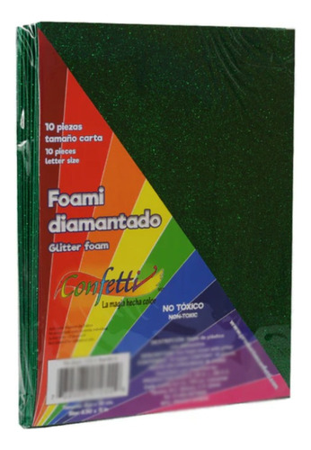 Foami Diamantado Paquete C/10 Piezas T/carta V Colores Foamy Color Verde Bandera